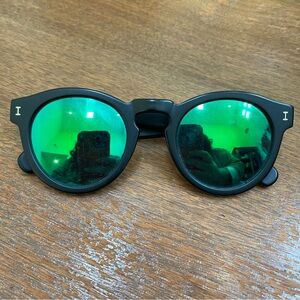 Illesteva Men’s Black Sunglasses With Turquoise Blue Lens’